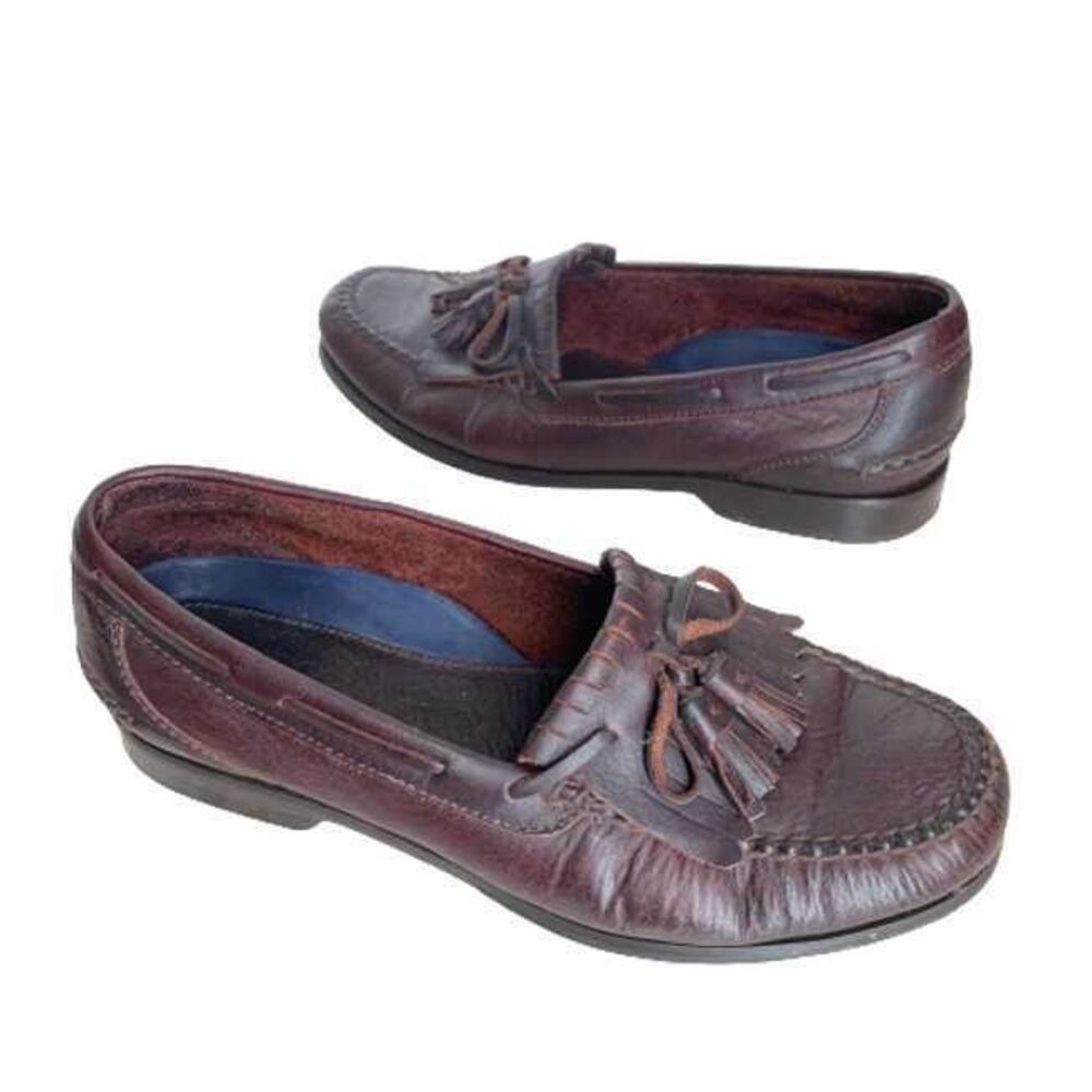 Bostonian Mens Shoes Size 10 Wide Brown Leather Loafers Kiltie Tassels Comfort